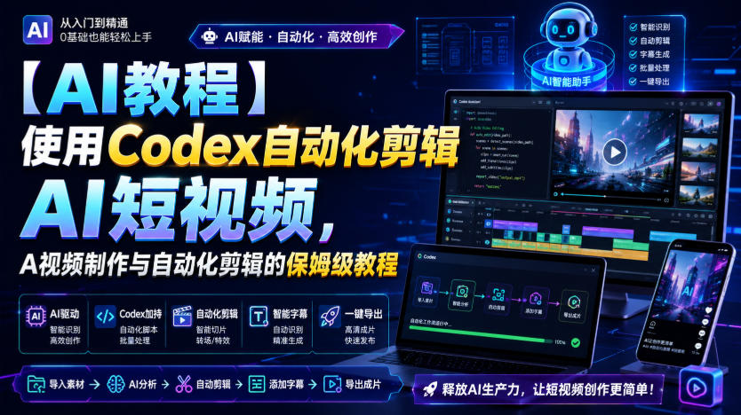 【AI教程】使用Codex自动化剪辑AI短视频，AI视频制作与自动化剪辑的保姆级教程-小二项目网