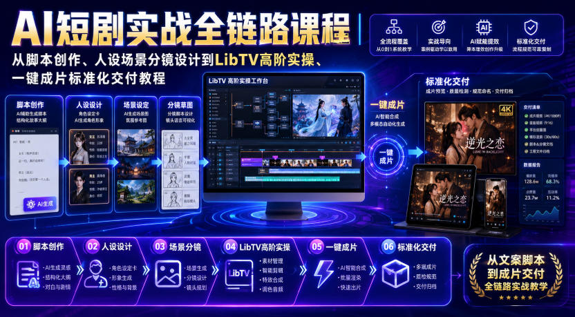 AI短剧实战全链路课程｜从脚本创作、人设场景分镜设计到LibTV高阶实操、一键成片标准化交付教程-小二项目网