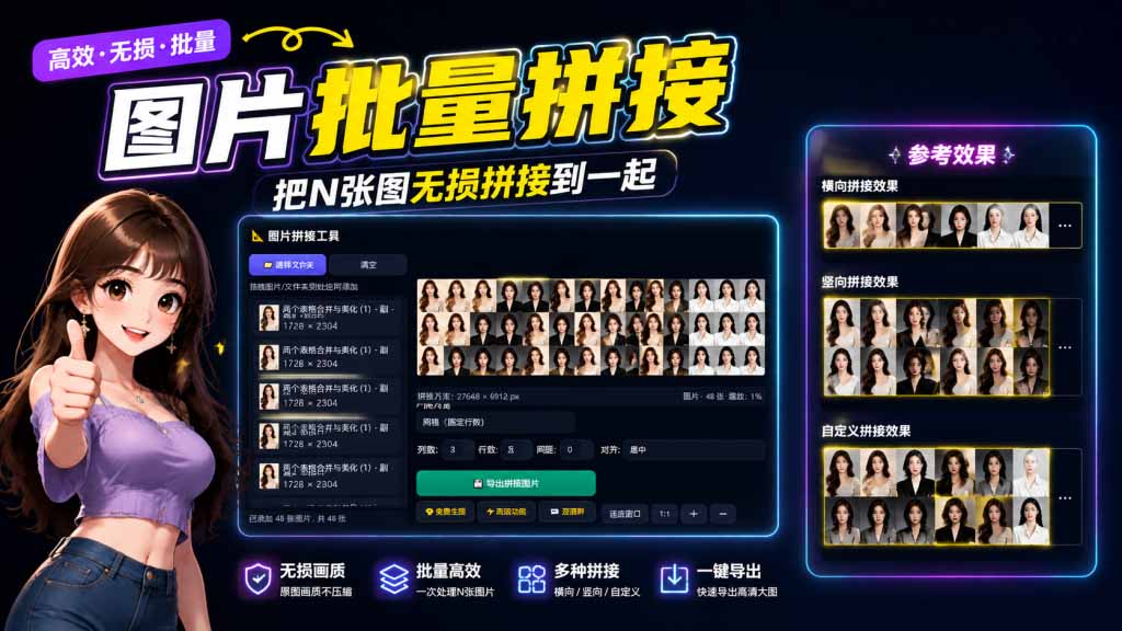 (20005期)图片批量拼接,把N张图无损拼接到一起,支持横向、竖向、自定义等功能-小二项目网