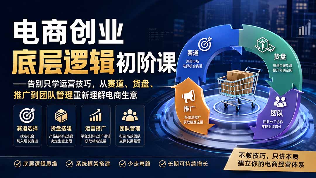 （19926期）电商创业底层逻辑初阶课——告别只学运营技巧，从赛道、货盘、推广到团队管理重新理解电商生意-小二项目网