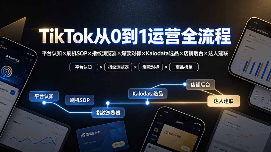 （19823期）TikTok从0到1运营全流程-更新：平台认知×刷机SOP×指纹浏览器×爆款对标×Kalodata选品×店铺后台×达人建联-小二项目网