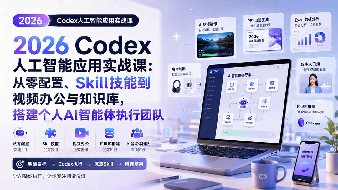 （20067期）2026 Codex人工智能应用实战课：从零配置、Skill技能到视频办公与知识库，搭建个人AI智能体执行团队-小二项目网