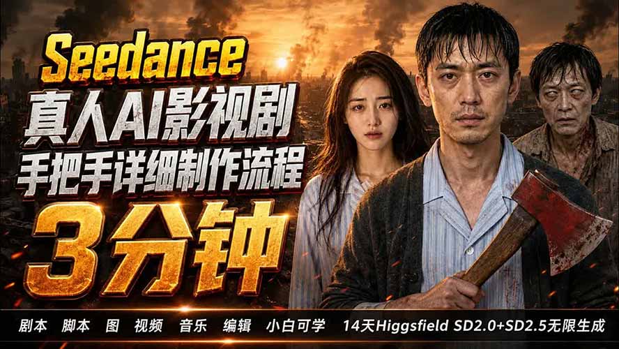 （19706期） 3分钟真人AI影视剧怎么做？SD 2.0手把手完整制作流程｜Higgsfield 14天SD 2.0/2.5无限生成-小二项目网