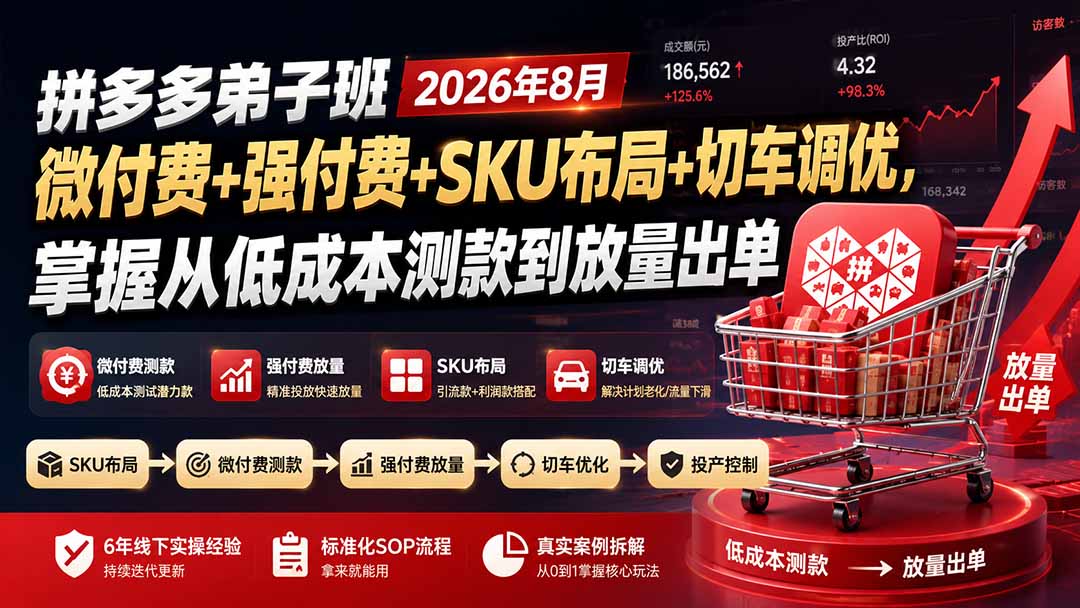 （19746期）拼多多弟子班2026年8月：微付费+强付费+SKU布局+切车调优，掌握从低成本测款到放量出单-小二项目网