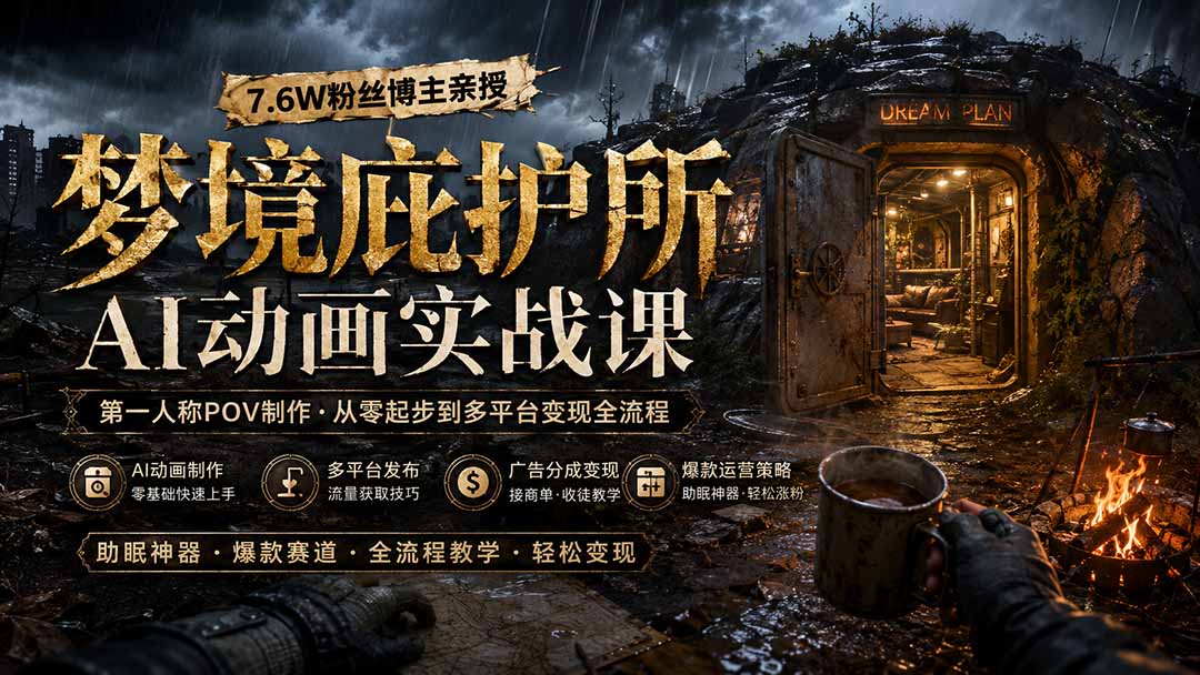 （19886期）梦境庇护所AI动画实战课：7.6W粉丝博主亲授第一人称POV制作，从零起步到多平台发布变现全流程-小二项目网