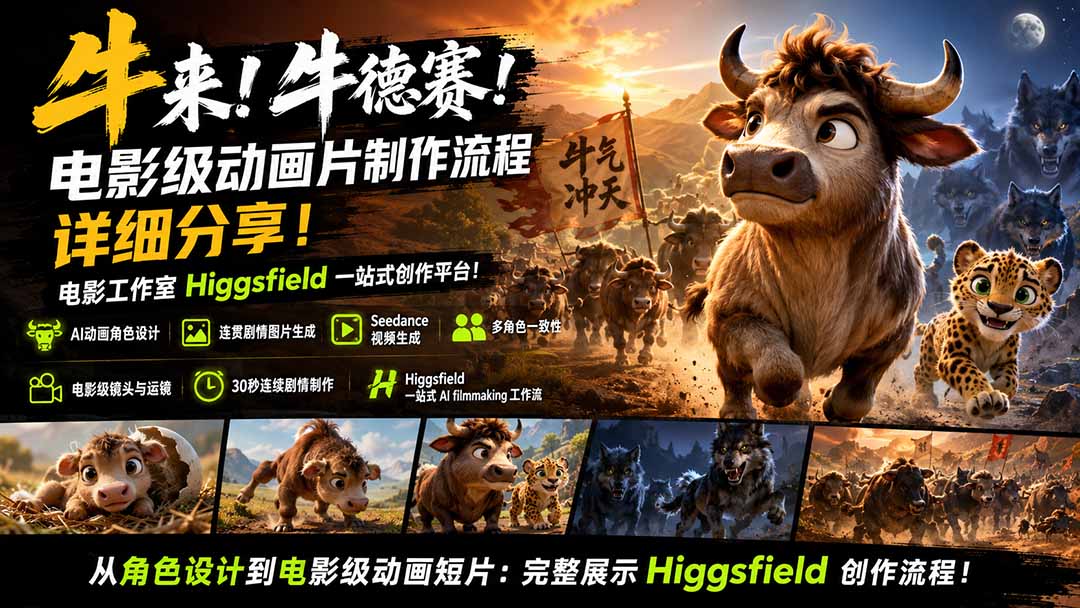 （19987期）牛来！牛德赛！电影级动画片制作流程详细分享！电影工作室Higgsfield一站式创作平台！-小二项目网