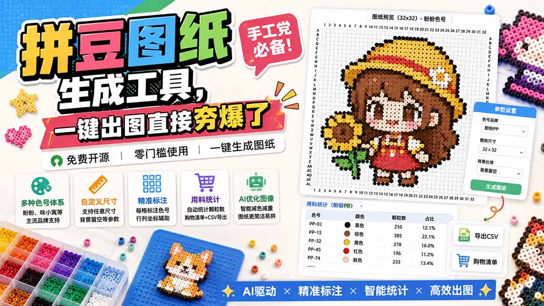（20084期）拼豆图纸生成工具，手工党必备！一键出图直接夯爆了-小二项目网