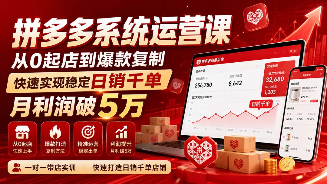 （20124期）拼多多系统运营课(更新8月)，从0起店到爆款复制，快速实现稳定日销千单，月利润破5万-小二项目网