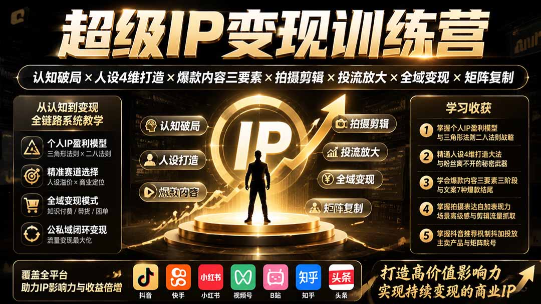 （19698期）超级IP变现训练营：认知破局×人设4维打造×爆款内容三要素×拍摄剪辑×投流放大×全域变现×矩阵复制-小二项目网