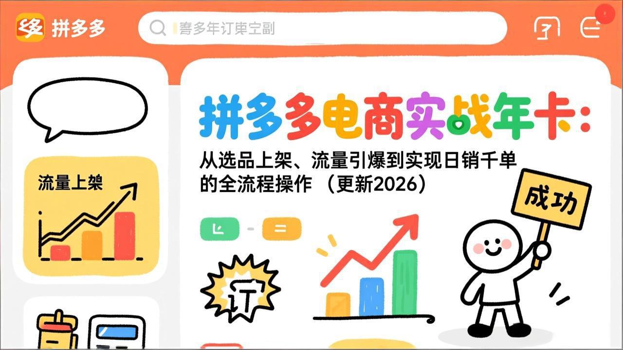 （19839期）拼多多电商实战年卡：从选品上架、流量引爆到实现日销千单的全流程操作（更新2026年8月）-小二项目网