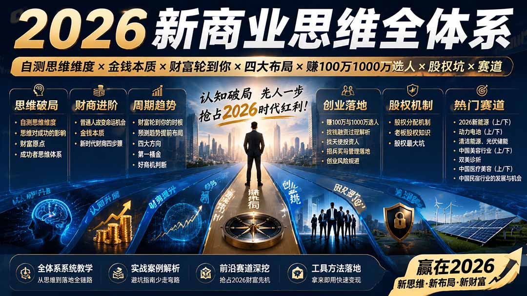 （19696期）2026新商业思维全体系：自测思维维度×金钱本质×财富轮到你×四大布局×赚100万1000万选人×股权坑×赛道-小二项目网