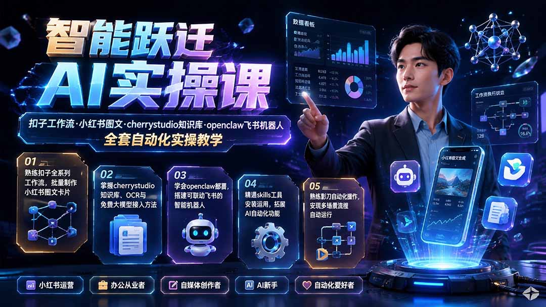 （19652期）智能跃迁 AI实操课｜扣子工作流小红书图文搭建，cherrystudio知识库openclaw飞书机器人全套自动化实操教学-小二项目网