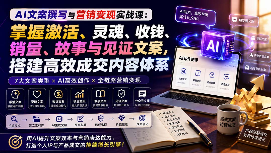 （20126期）AI文案撰写与营销变现实战课：掌握激活、灵魂、收钱、销量、故事与见证文案，搭建高效成交内容体系-小二项目网