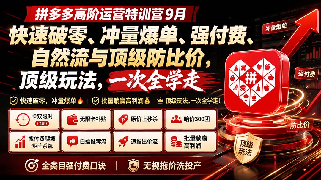 （20155期）拼多多高阶运营特训营9月：快速破零、冲量爆单、强付费、自然流与顶级防比价， 顶级玩法，一次全学走-小二项目网