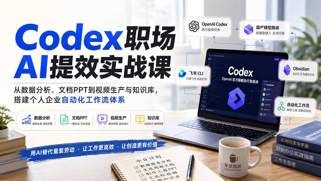 （20057期）Codex职场AI提效实战课：从数据分析、文档PPT到视频生产与知识库，搭建个人企业自动化工作流体系-小二项目网