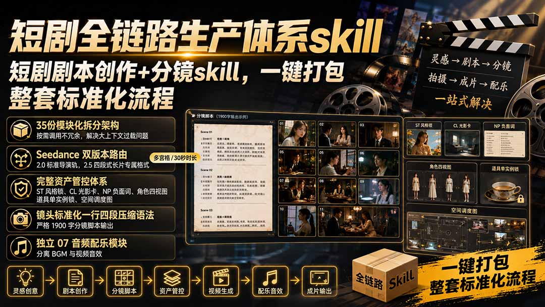 （19911期）短剧全链路生产体系skill，短剧剧本创作+分镜skill，一键打包，整套标准化流程-小二项目网