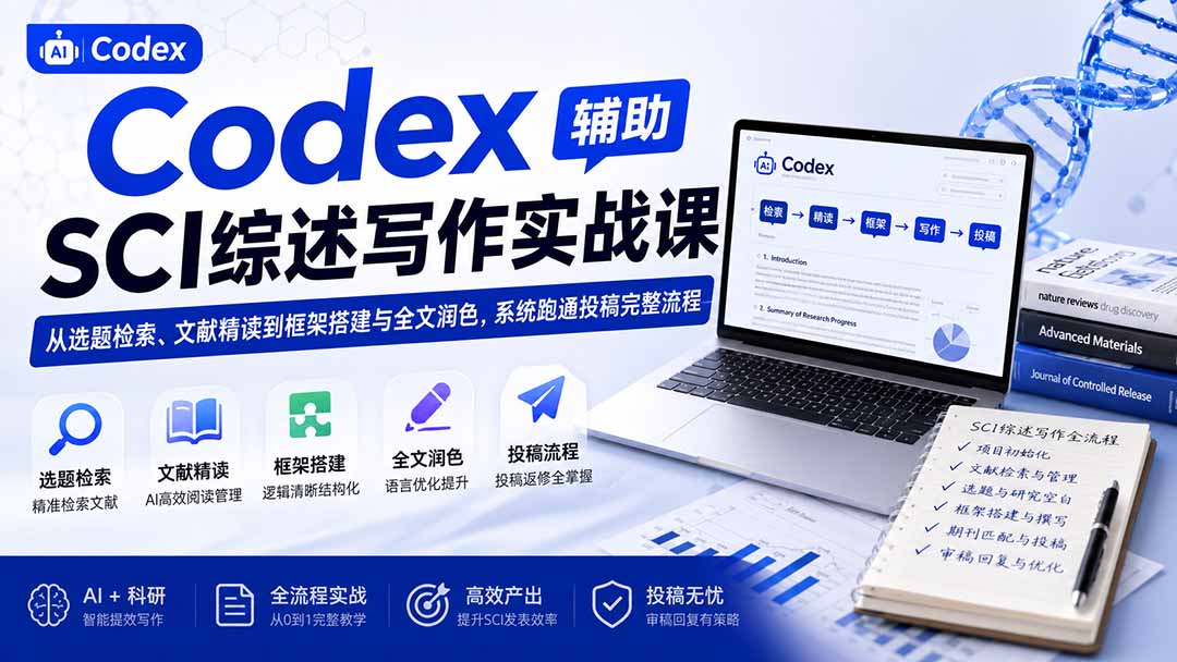 （19751期）Codex辅助SCI综述写作实战课——从选题检索、文献精读到框架搭建与全文润色，系统跑通投稿完整流程-小二项目网
