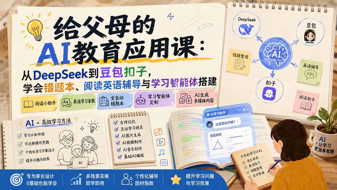（19890期）给父母的AI教育应用课：从DeepSeek到豆包扣子，学会错题本、阅读英语辅导与学习智能体搭建-小二项目网