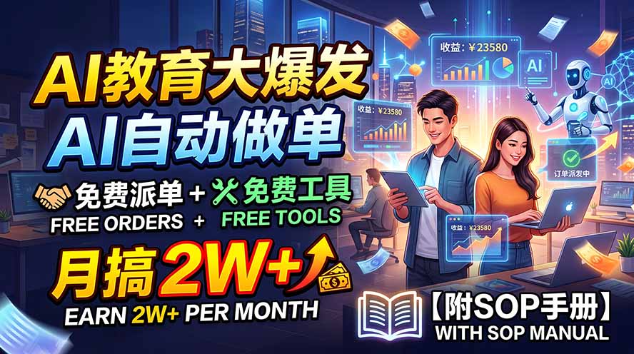 （19731期）AI教育大爆发，AI自动做单，免费派单+免费工具，月搞2W+【附SOP手册】-小二项目网