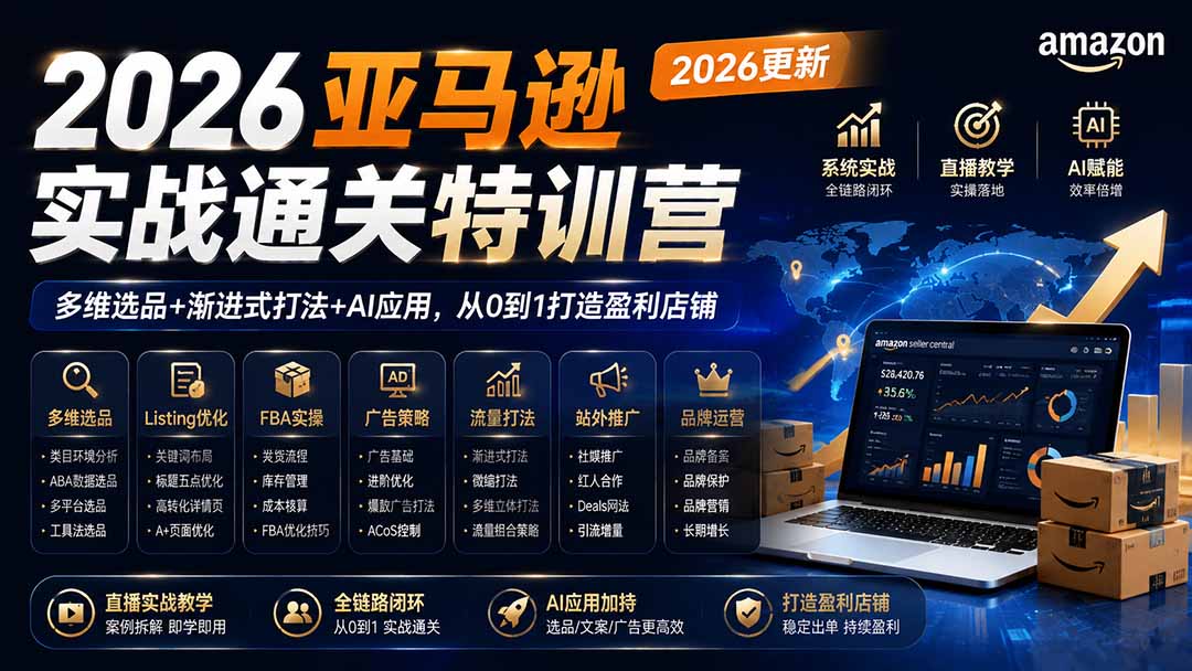 （19768期）2026亚马逊实战通关特训营-2026更新，多维选品+渐进式打法+AI应用，从0到1打造盈利店铺-小二项目网