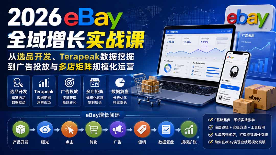 （20023期）2026-Vincent eBay全域增长实战课-无水印：从选品开发、Terapeak数据挖掘到广告投放与多店矩阵规模化运营-小二项目网