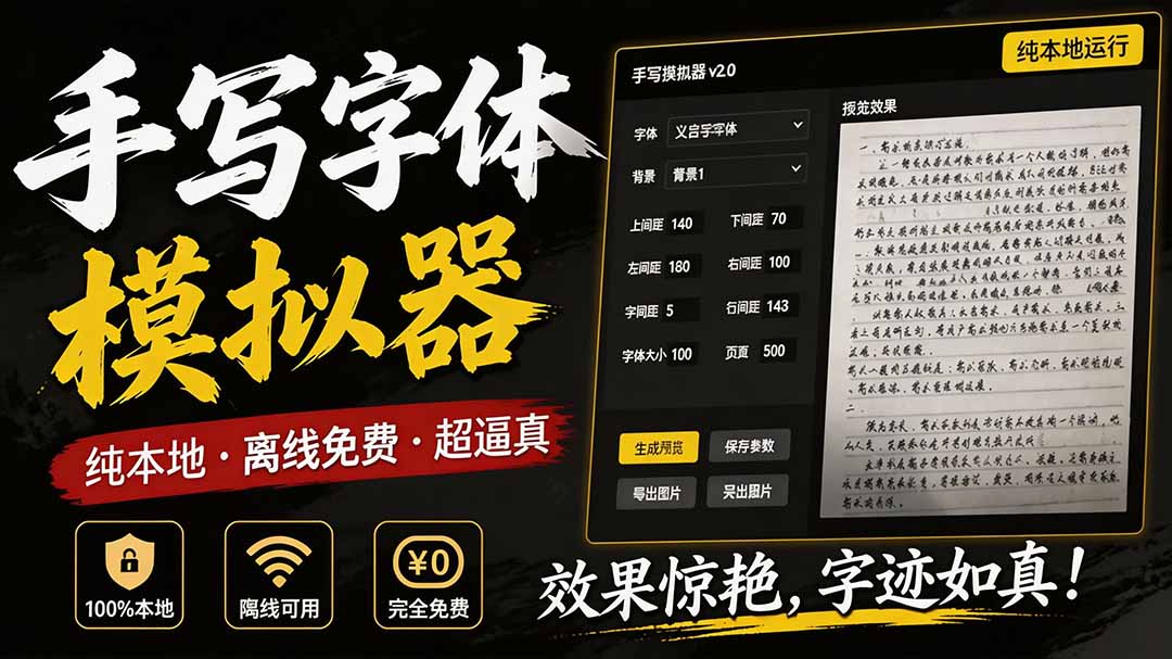 （19810期）罚抄神器！罚抄10万字都不在怕了，手写字体模拟生成器，附带新整理背景图和字体，纯本地离线运行-小二项目网