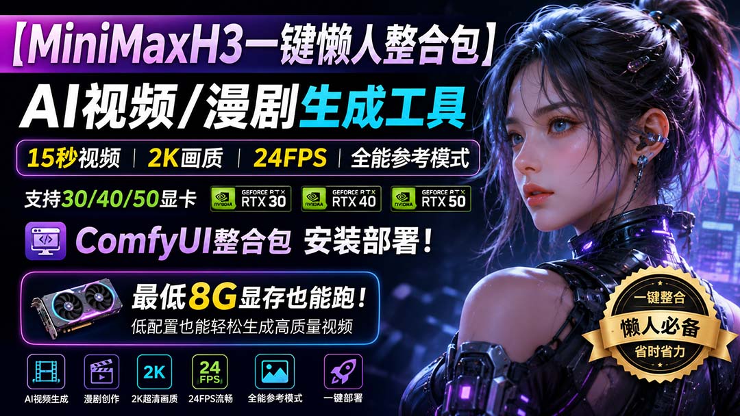 (20130期)MiniMaxH3一键懒人整合包:AI视频/漫剧生成工具,15秒视频_2K画质_24FPS_全能模式,支持30_40_50显卡,8g显存也能跑-小二项目网