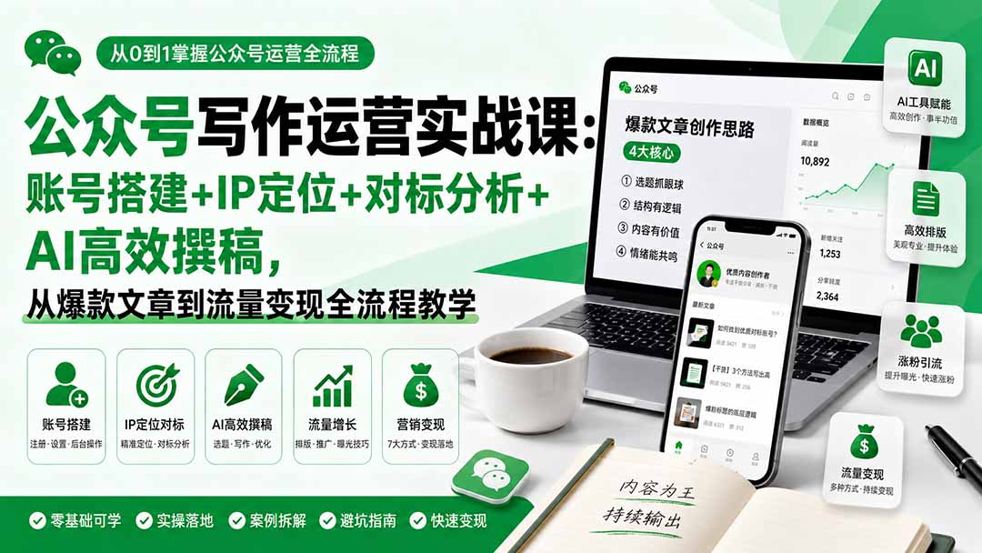 （19914期）公众号写作运营实战课：账号搭建+IP定位+对标分析+AI高效撰稿，从爆款文章到流量变现全流程教学-小二项目网