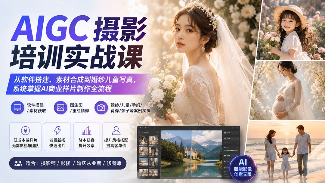 （20161期）AIGC摄影培训实战课：从软件搭建、素材合成到婚纱儿童写真，系统掌握AI商业样片制作全流程-小二项目网
