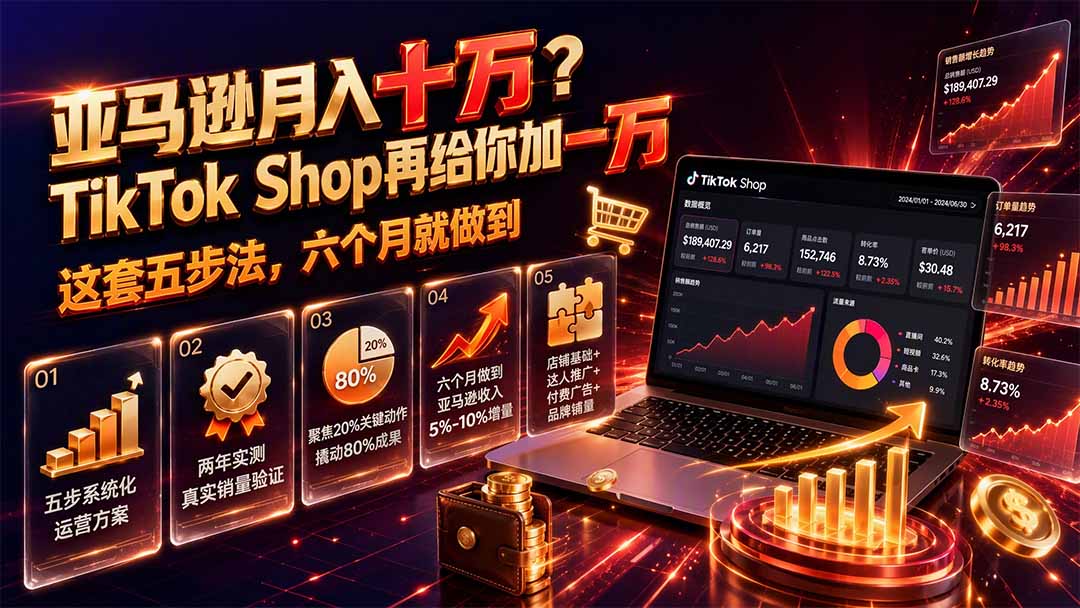 （19643期）亚马逊月入十万？TikTok Shop再给你加一万——这套五步法，六个月就做到【原创双语字幕】-小二项目网