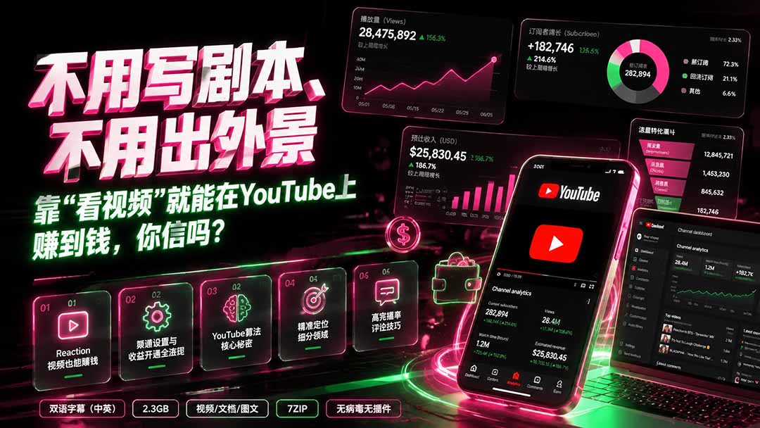 （19646期）不用写剧本、不用出外景——靠”看视频”就能在YouTube上赚到钱，你信吗？【原创双语字幕】-小二项目网