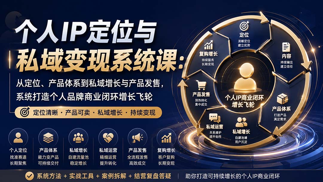 （20143期）个人IP定位与私域变现系统课：从定位、产品体系到私域增长与产品发售，系统打造个人品牌商业闭环增长飞轮-小二项目网