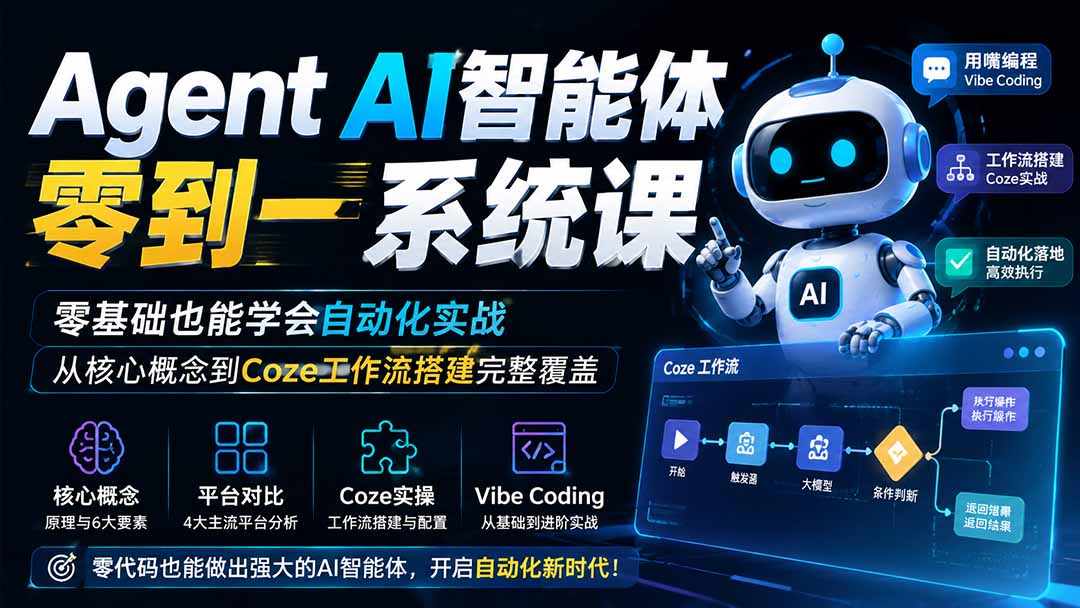 （19753期）Agent AI智能体零到一系统课；零基础也能学会自动化实战，从核心概念到Coze工作流搭建完整覆盖-小二项目网