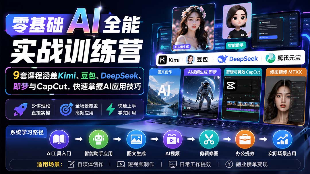 （20134期）零基础AI全能实战训练营：9套课程涵盖Kimi、豆包、DeepSeek、即梦与CapCut，快速掌握AI应用技巧-小二项目网