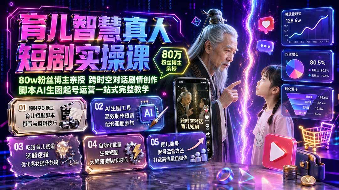 （19663期）育儿智慧真人短剧实操课｜80w粉丝博主亲授，跨时空对话剧情创作，脚本AI生图起号运营一站式完整教学-小二项目网