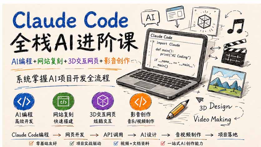 （19735期）Claude Code全栈AI进阶课；AI编程+网站复刻+3D交互网页+影音创作，系统掌握AI项目开发全流程-小二项目网