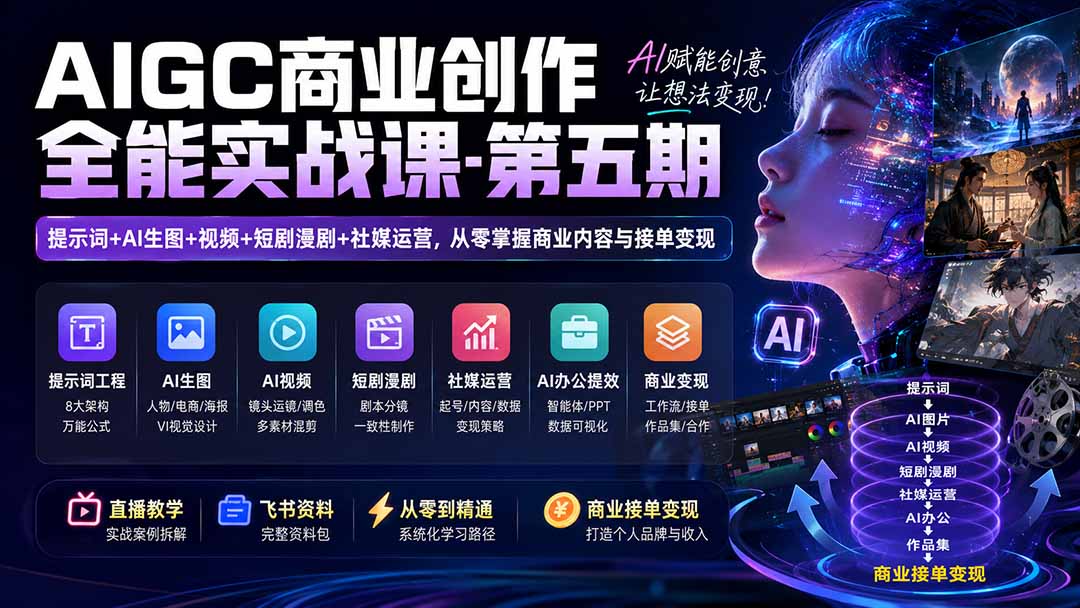 （19753期）AIGC商业创作全能实战课-第五期：提示词+AI生图+视频+短剧漫剧+社媒运营，从零掌握商业内容与接单变现-小二项目网