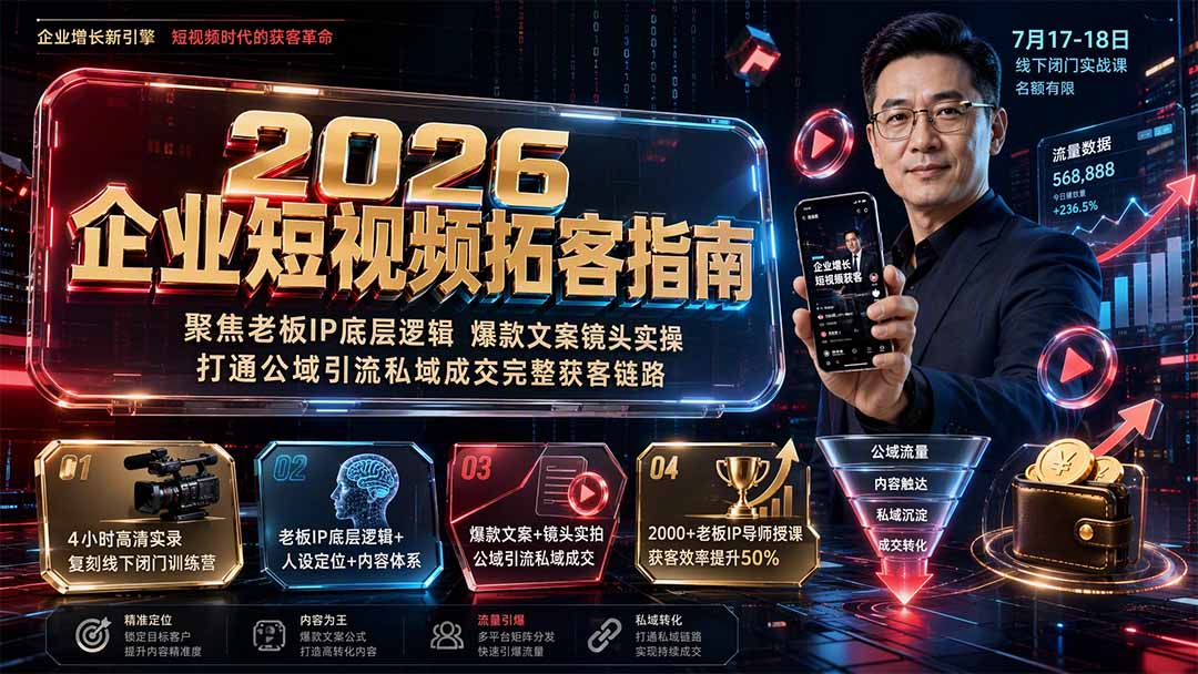 （19667期）2026企业短视频拓客指南：聚焦老板IP底层逻辑，爆款文案镜头实操，打通公域引流私域成交完整获客链路-小二项目网