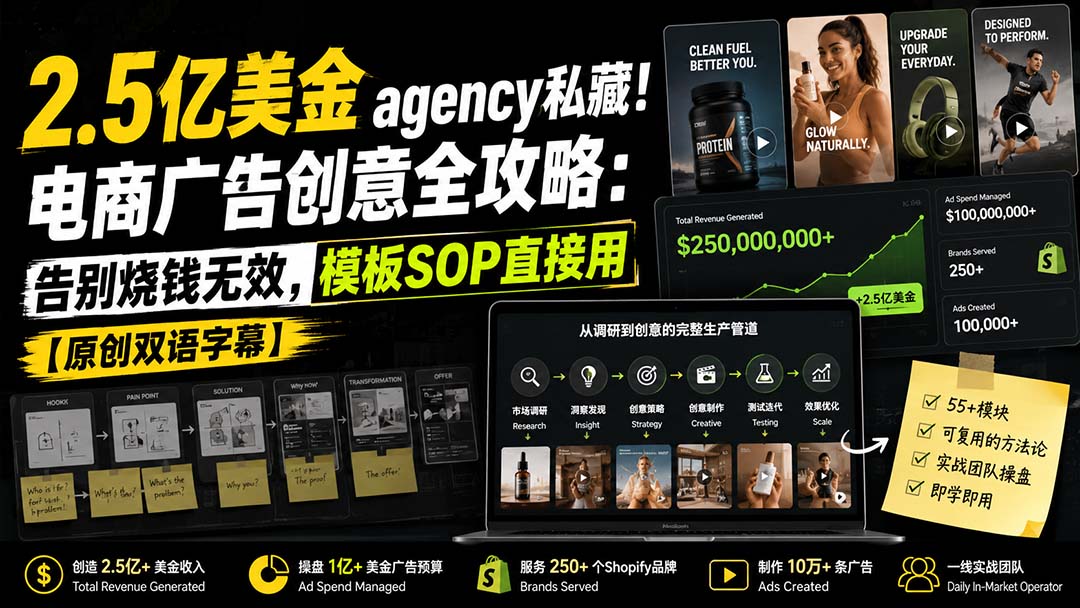 （20170期）2.5亿美金agency私藏！电商广告创意全攻略：告别烧钱无效，模板SOP直接用【原创双语字幕】-小二项目网