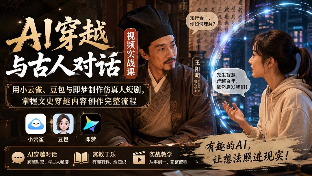 （20171期）AI穿越与古人对话视频实战课：用小云雀、豆包与即梦制作仿真人短剧，掌握文史穿越内容创作完整流程-小二项目网