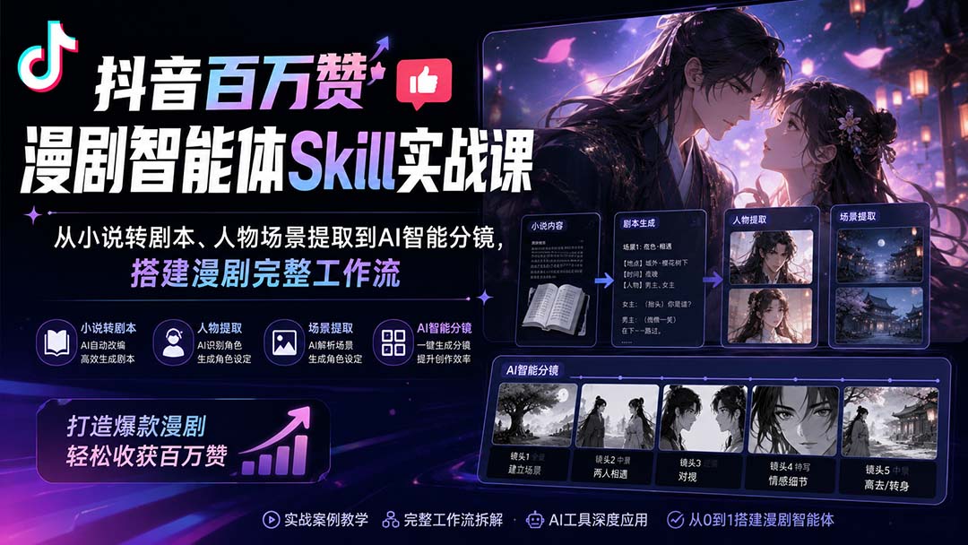 （20172期）抖音百万赞漫剧智能体Skill实战课：从小说转剧本、人物场景提取到AI智能分镜，搭建漫剧完整工作流-小二项目网
