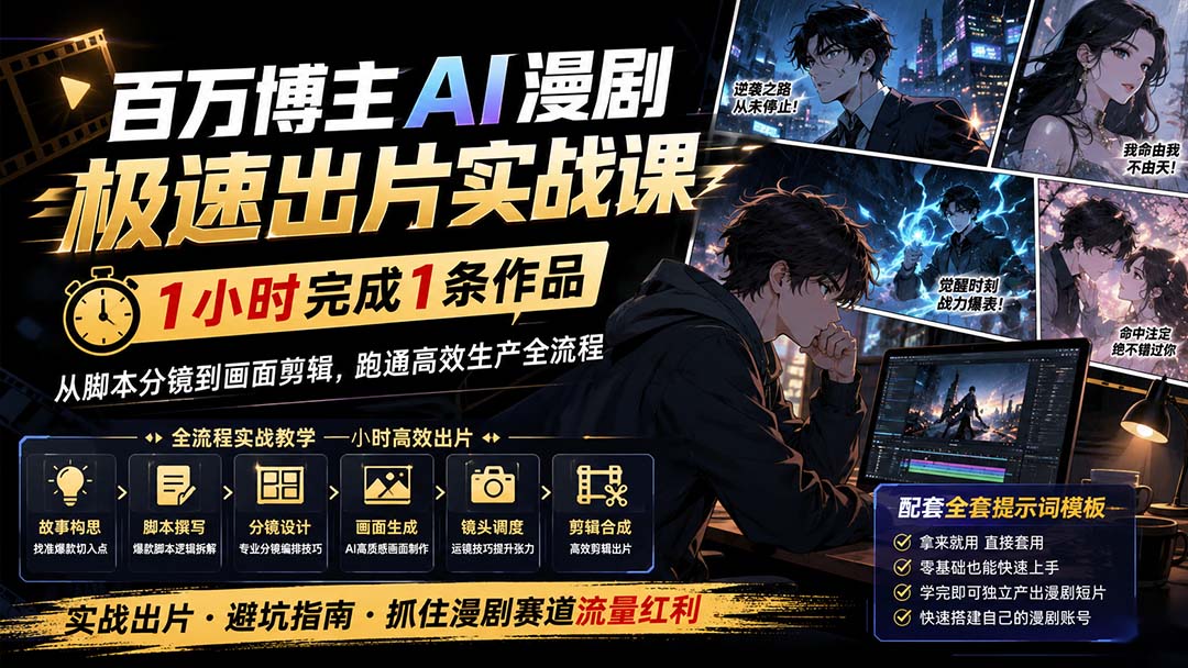 （20173期）百万博主AI漫剧极速出片实战课：1小时产出条作品，从脚本分镜到画面剪辑，跑通高效生产全流程-小二项目网