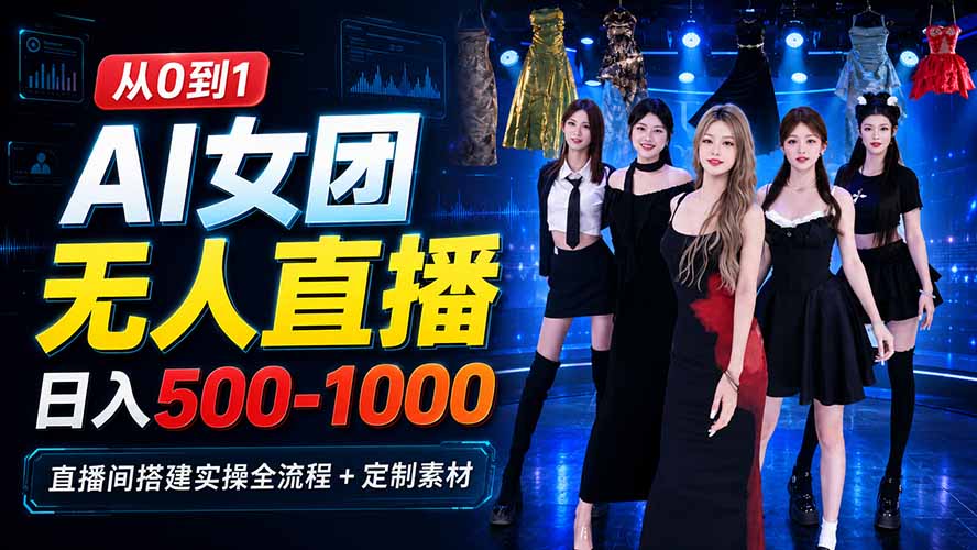 (20051期)AI 女团无人直播,躺入500‑1000每天,直播间搭建实操全流程+定制素材-小二项目网