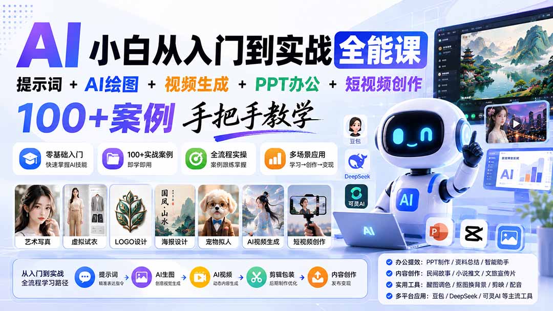 （20018期）AI小白从入门到实战全能课：提示词+AI绘图+视频生成+PPT办公+短视频创作，100+案例手把手教学-小二项目网