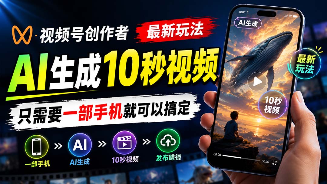 (20136期)视频号创作者最新玩法,AI生成10秒视频,只需要一部手机就可以搞定-小二项目网