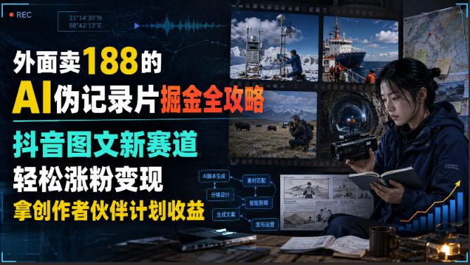 外面卖188的AI伪记录片掘金全攻略，抖音图文新赛道，轻松涨粉变现，拿创作者伙伴计划收益【文档】-小二项目网