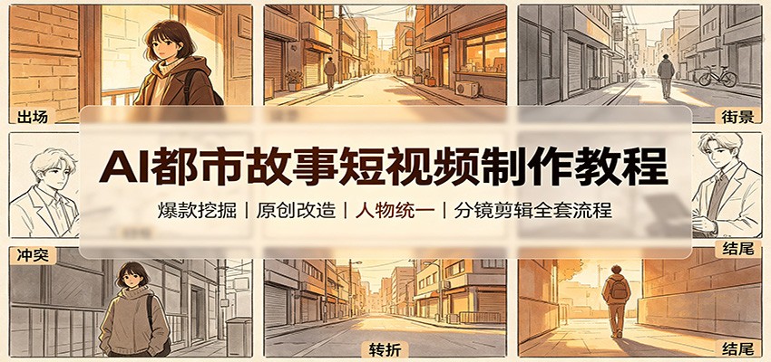 AI都市故事短视频制作教程：爆款挖掘原创改造，人物统一分镜剪辑全套流程-小二项目网