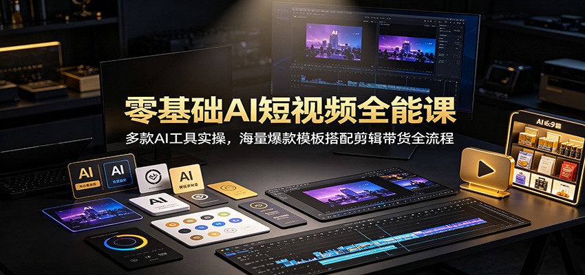 零基础AI短视频全能课：多款AI工具实操，海量爆款模板搭配剪辑带货全流程-小二项目网