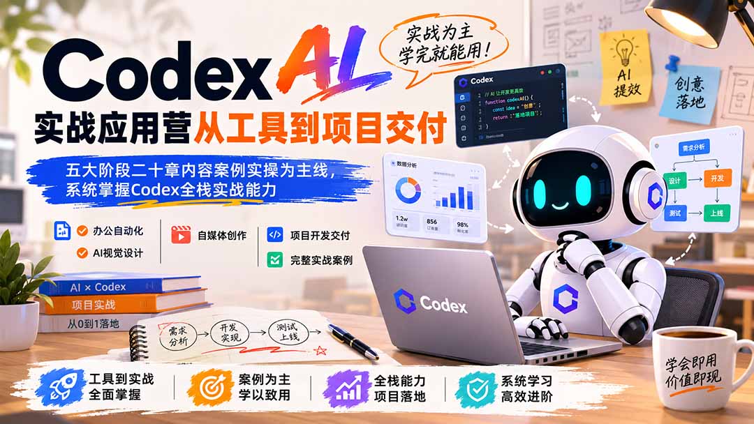 （19854期）Codex AI实战应用营从工具到项目交付；五大阶段二十章内容案例实操为主线，系统掌握Codex全栈实战能力-小二项目网