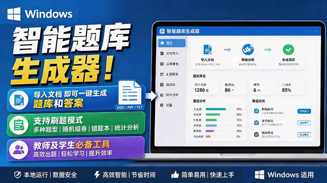 （19855期）Windows 智能题库刷题软件！导入文档一键生成题库和答案，并支持刷题模式，教师及学生必备工具 原创-小二项目网